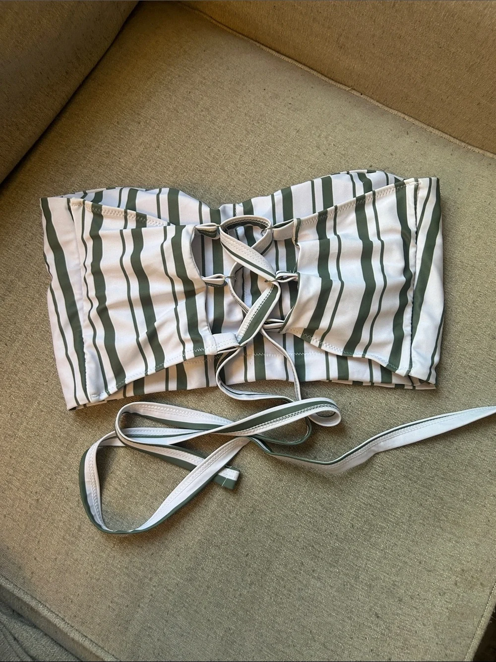 SHEIN Stripped Tie bikini top & Olive High-Waist Bikini Bottoms - Picture 3 of 4